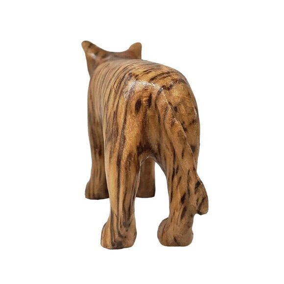 Hand Carved Wooden Tiger Figurine Animal Decor Wood Cat Bill Payne Oklahoma - Picture 3 of 8